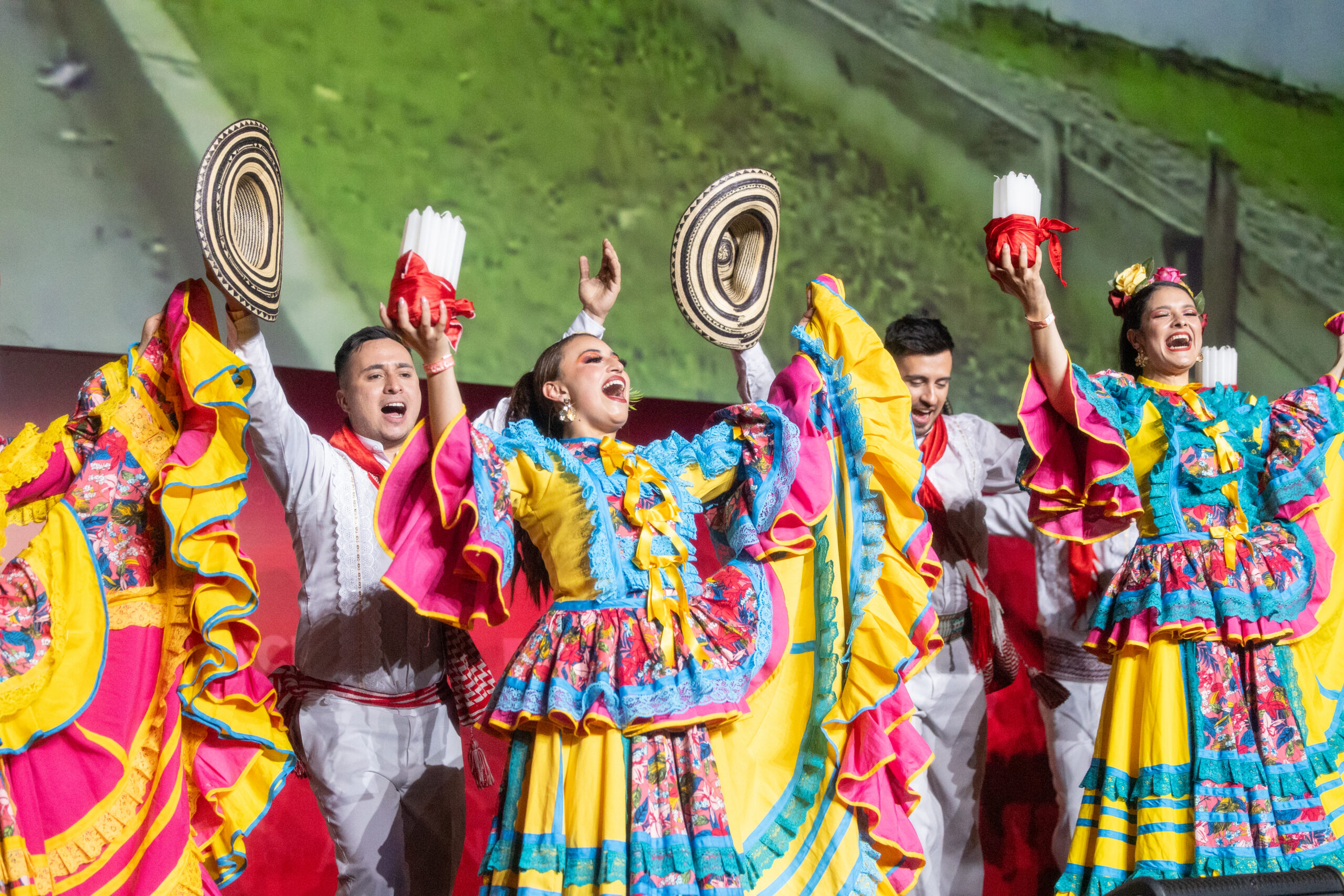 Colombian dance opening ceremony A group of dancers in cultural dress